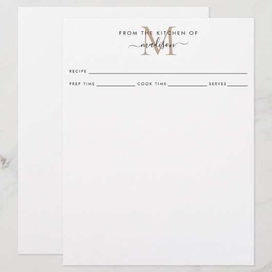 Einfach aus der Küche des Monogram Rezeptes (Vorne/Hinten)