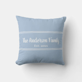 Einfach Baby Blue und White Family Name Est. Kissen