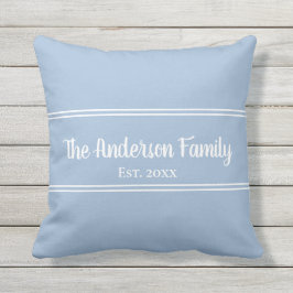 Einfach Baby Blue und White Family Name Est. Kissen