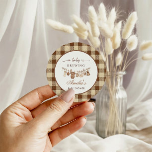Einfach Baby Is Brewing Doodle Kaffee Baby Shower Runder Aufkleber