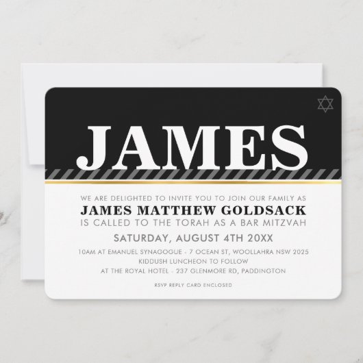 EINFACH BAR MITZVAH Moderner Jüdistern Schwarz-wei Einladung (Vorderseite)