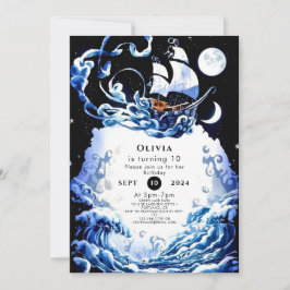 Einfach bearbeitbares Adventure Pirate Birthday Einladung