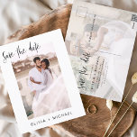 Einfach bearbeitbares Save the Date Foto Minimalis Postkarte<br><div class="desc">Hochzeit Speichern Sie die Datumskarten,  die ein Foto auf der Vorder- und Rückseite haben. Die Save the Date-Karten enthalten eine moderne,  handgeschriebene,  kursive Schriftzeichen-Typografie,  die elegant,  einfach und modern nach einem einfachen Hochzeitstag-Fest zu verwenden sind.</div>