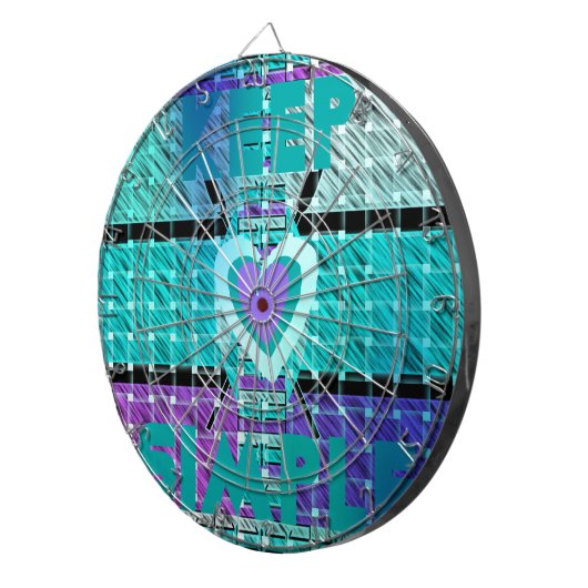 Einfach behalten: Cyan Heart & Clarity Pattern Art Dartscheibe (Vorderseite rechts)