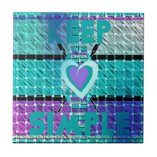 Einfach behalten: Cyan Heart & Clarity Pattern Art Fliese (Vorderseite)