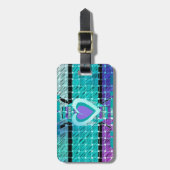 Einfach behalten: Cyan Heart & Clarity Pattern Art Gepäckanhänger (Vorderseite vertikal)