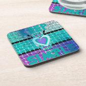 Einfach behalten: Cyan Heart & Clarity Pattern Art Getränkeuntersetzer (Linke Seite)