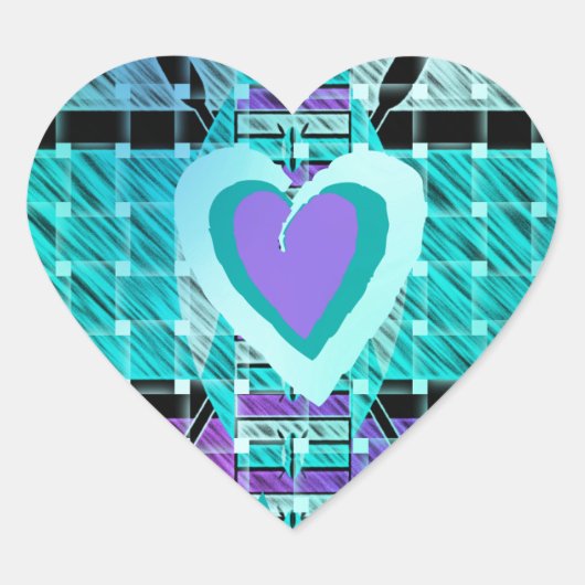 Einfach behalten: Cyan Heart & Clarity Pattern Art Herz-Aufkleber (Vorderseite)