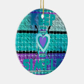 Einfach behalten: Cyan Heart & Clarity Pattern Art Keramik Ornament (Rechts)
