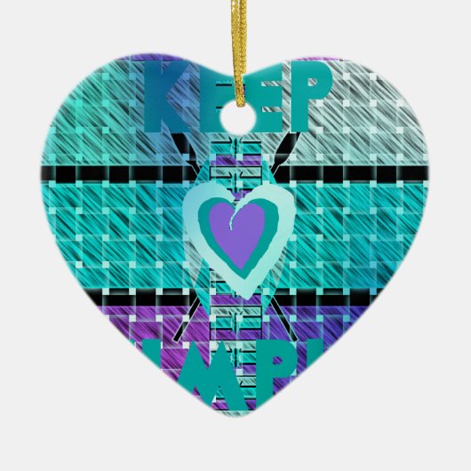 Einfach behalten: Cyan Heart & Clarity Pattern Art Keramikornament (Vorne)