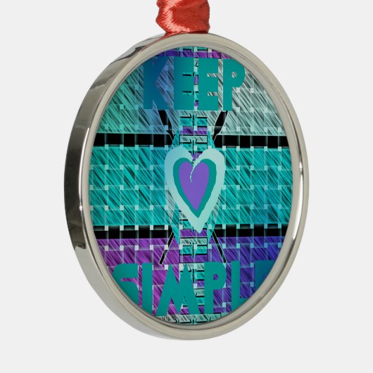 Einfach behalten: Cyan Heart & Clarity Pattern Art Ornament Aus Metall (Rechts)