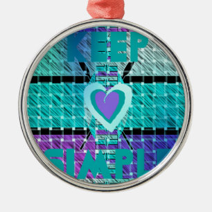 Einfach behalten: Cyan Heart & Clarity Pattern Art Ornament Aus Metall