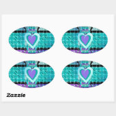 Einfach behalten: Cyan Heart & Clarity Pattern Art Ovaler Aufkleber (Blatt)