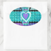 Einfach behalten: Cyan Heart & Clarity Pattern Art Ovaler Aufkleber (Tasche)