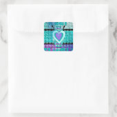 Einfach behalten: Cyan Heart & Clarity Pattern Art Quadratischer Aufkleber (Tasche)