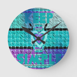 Einfach behalten: Cyan Heart & Clarity Pattern Art Runde Wanduhr