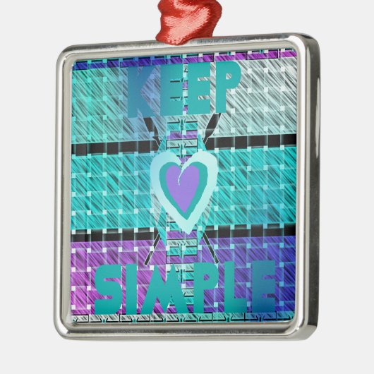 Einfach behalten: Cyan Heart & Clarity Pattern Art Silbernes Ornament (Links)