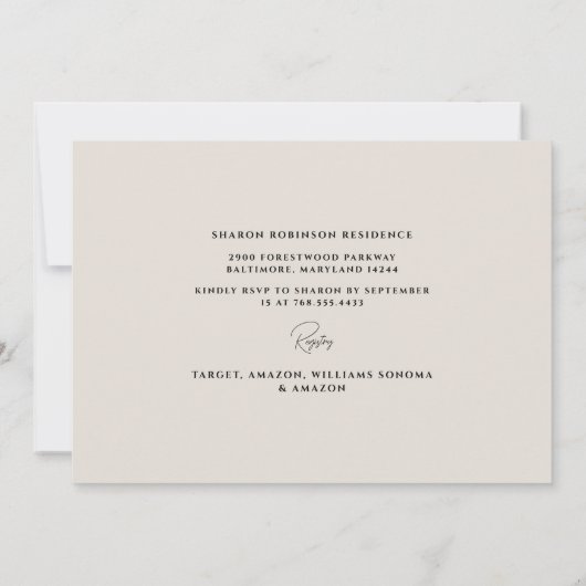 Einfach Beige Brautdusche Einladung (Rückseite)