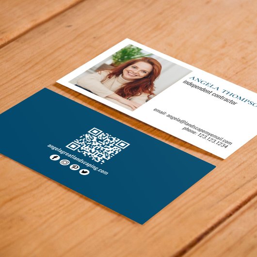 Einfach Beruflicher QR-Code Foto Blau Visitenkarte