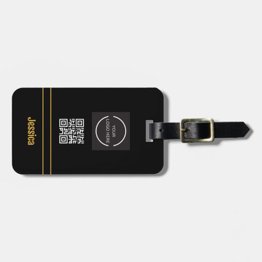 Einfach Beruflicher QR-Code & Logos Gold und Schwa Gepäckanhänger (Vorderseite horizontal)