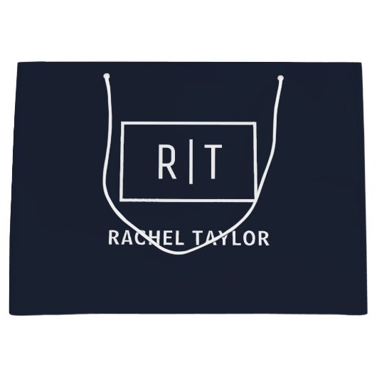Einfach Berufliches Monogramm Navy Blue Große Geschenktüte (Vorderseite)