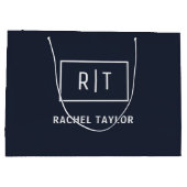 Einfach Berufliches Monogramm Navy Blue Große Geschenktüte (Rückseite)