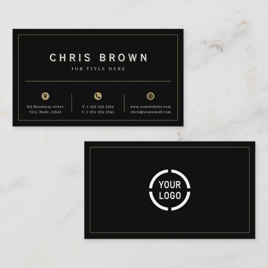 Einfach berufliches Schwarz und Gold Visitenkarte (Vorne/Hinten)