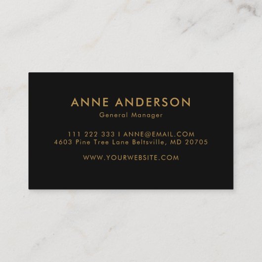 Einfach Berufliches Schwarz und Gold Visitenkarte (Rückseite)