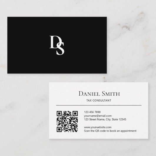 Einfach Berufliches Schwarz/Weiß mit QR-Code Visitenkarte (Vorne/Hinten)