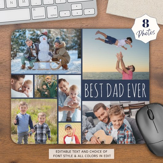 Einfach BEST VATER EVENT 8 Foto Collage Navy Blue Mousepad