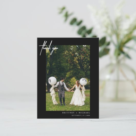 Einfach Black Foto Modern Vielen Dank Postkarte (Stehend Vorderseite)