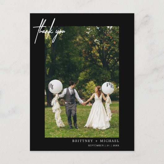 Einfach Black Foto Modern Vielen Dank Postkarte (Vorderseite)