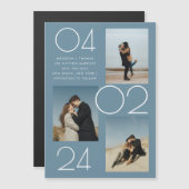 Einfach Blau 3 Foto Hochzeit speichern Magneteinladung (Vorne/Hinten)