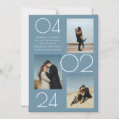 Einfach Blau 3 Foto Hochzeit speichern Magneteinladung (Vorderseite)