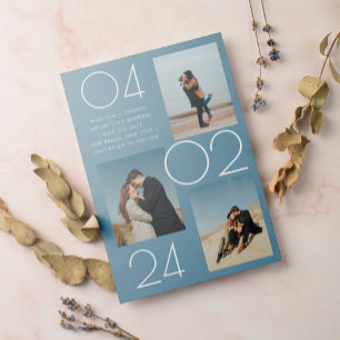 Einfach Blau 3 Foto Hochzeit speichern Magneteinladung