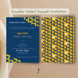 Einfach Blau Gelbes Muster, Aqiqah Baby Shower Einladung