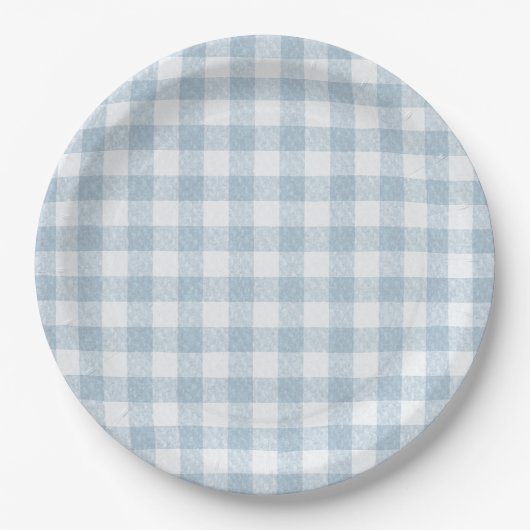 Einfach Blau Gingham Pappteller (Vorderseite)