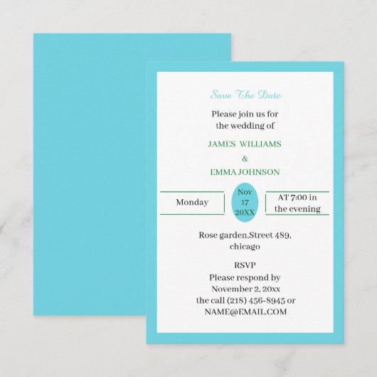 Einfach Blau individuell anpassbar Save The Date (Vorne/Hinten)