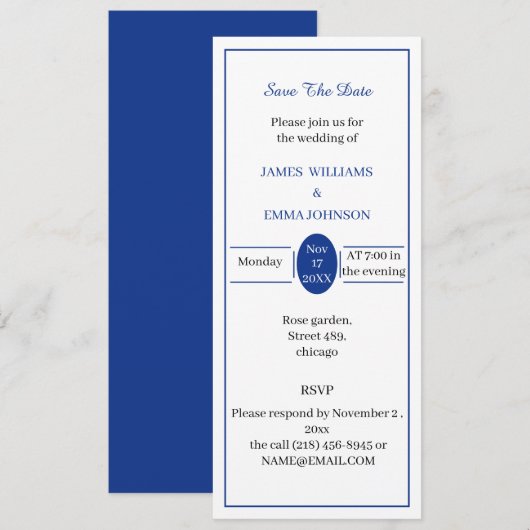 Einfach Blau Save the Date anpassbar Einladung (Vorne/Hinten)