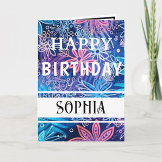 Einfach Blau und Rosa Print Happy Birthday Karte