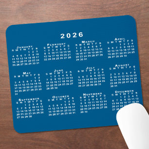 Einfach Blau und Weiß 2026 Kalender Mousepad