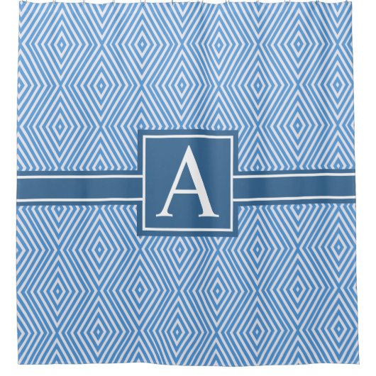 Einfach Blau und Weiß, moderne geometrische Monogr Duschvorhang (Vorderseite)