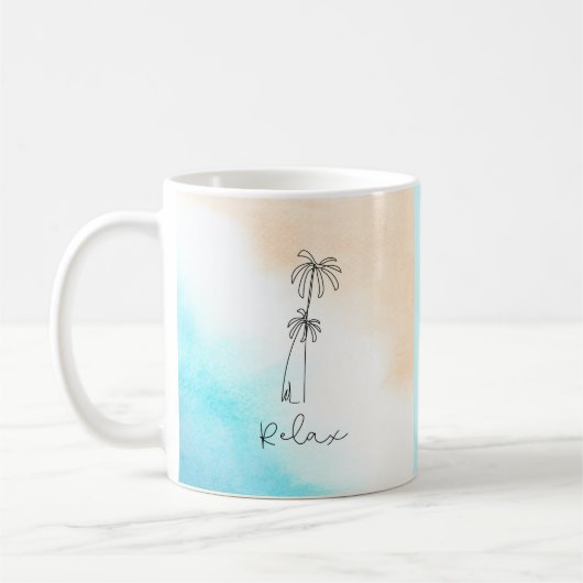 Einfach blau weiß Beige Wasserfarben Strand Entspa Kaffeetasse (Links)