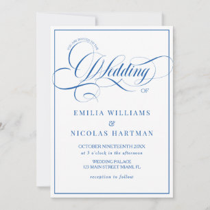 Einfach Blau Weiße Hochzeit Alles in Einem Einladung