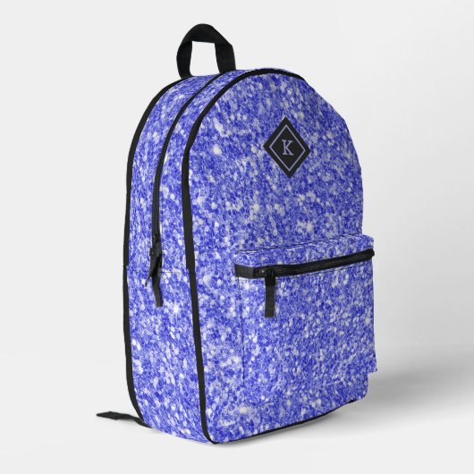 Einfach blauer Glitzer Textur | Monogramm Bedruckter Rucksack (Rückseitige Ecke links)