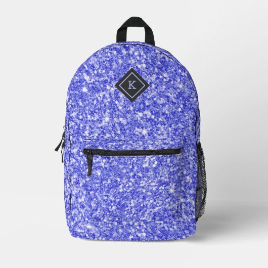 Einfach blauer Glitzer Textur | Monogramm Bedruckter Rucksack (Vorderseite)