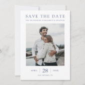 Einfach Blauer Text Multi Foto Hochzeit Save The Date (Vorderseite)