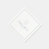 Einfach Blaues Monogramm-Wappen-Hochzeit Serviette (Ecke)