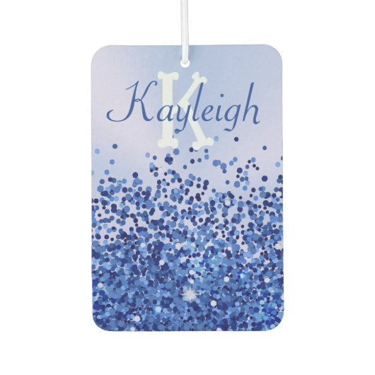 Einfach blaugegossenes Metall und Glitzer Monogram Autolufterfrischer (Vorderseite)
