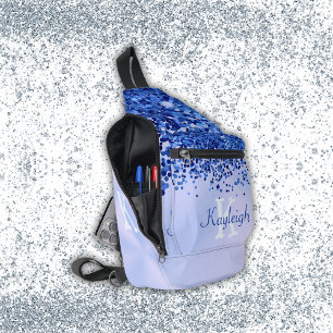 Einfach blaugegossenes Metall und Glitzer Monogram Crossbody Bag